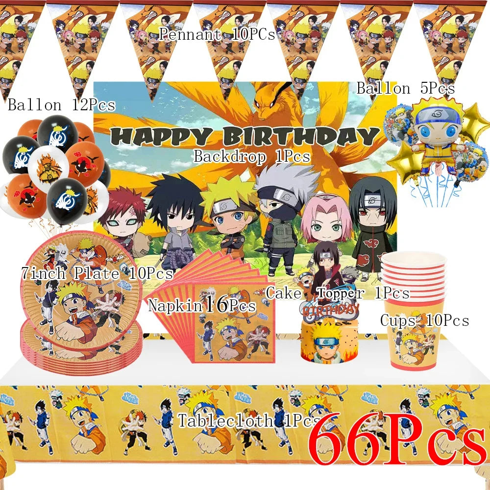 Kit Vaisselle et Décoration Naruto - Pack Anniversaire 66 Pièces