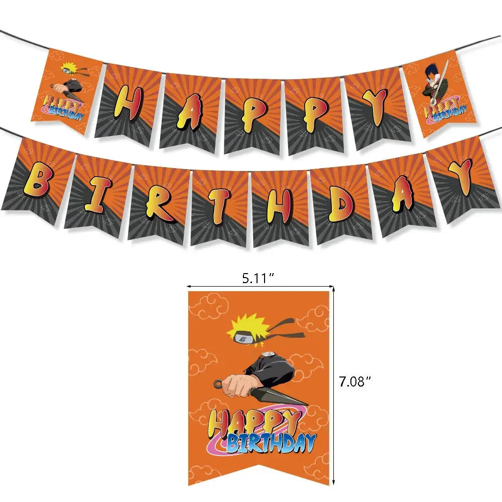 Bannière Happy Birthday Naruto - Fanions Orange et Kunai