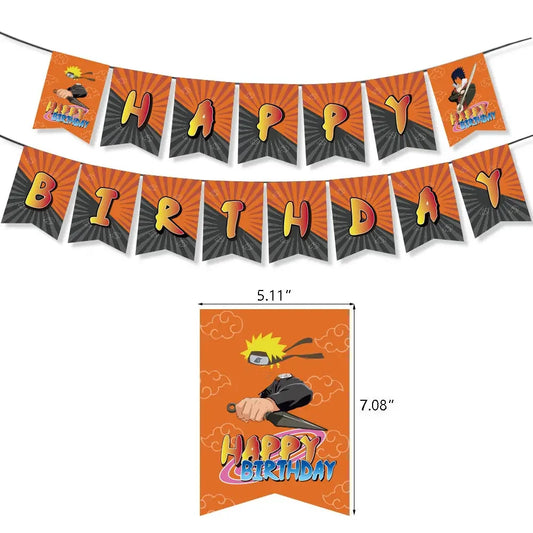 Bannière Happy Birthday Naruto - Fanions Orange et Kunai